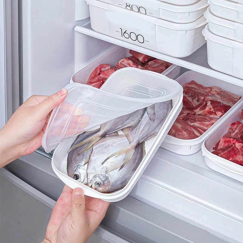 700ml Food Grade Fridge Storage Box Fruit Veg Meat Divider Container Organizer