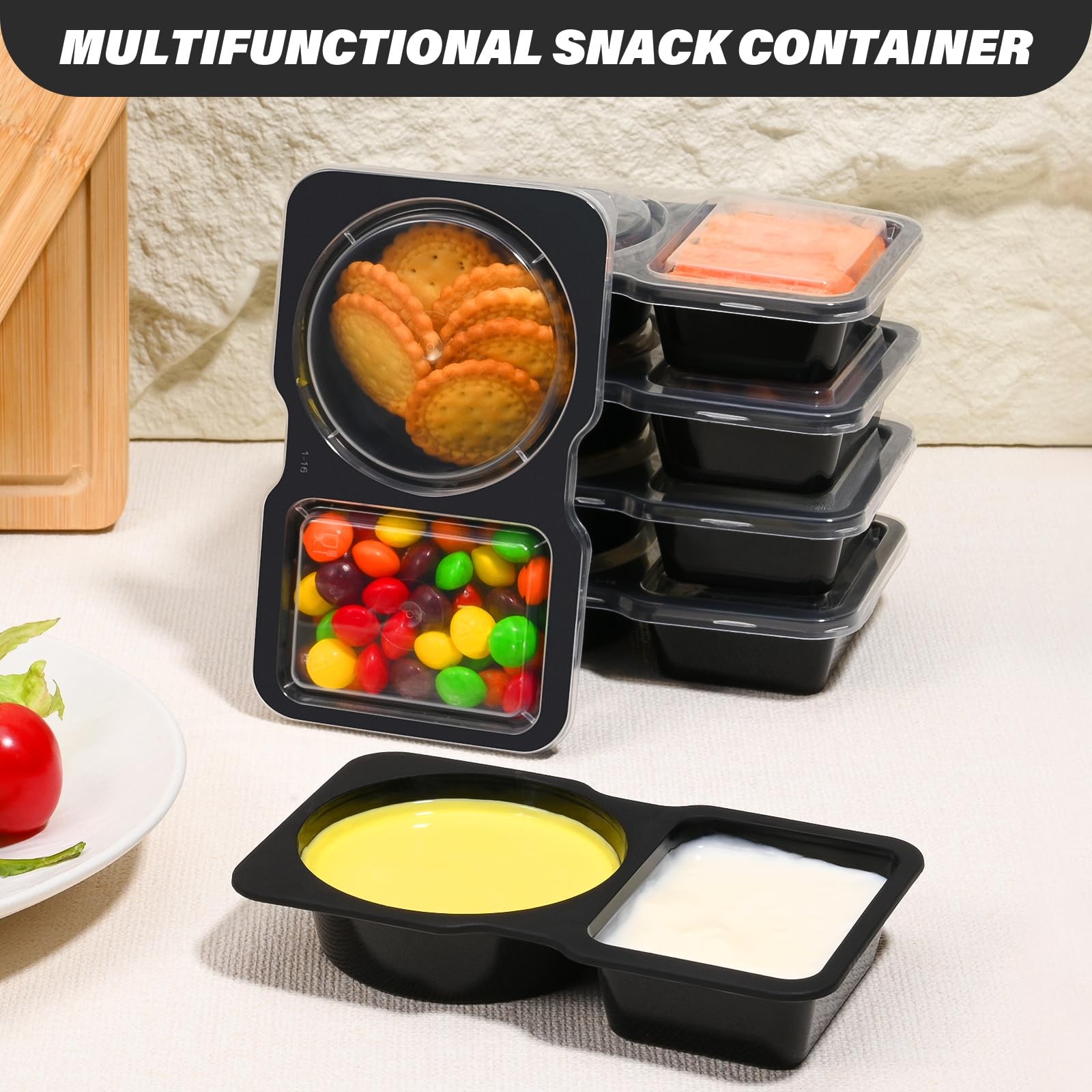 Double Compartment Snack Containers with Lids, 2 Compartment Condiment Contai…