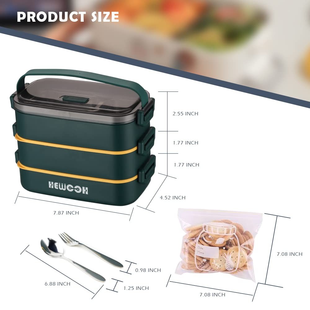 HEWOOH 74oz Large Bento Box for Adults, Reusable Lunch Container w/Bag & Utensil