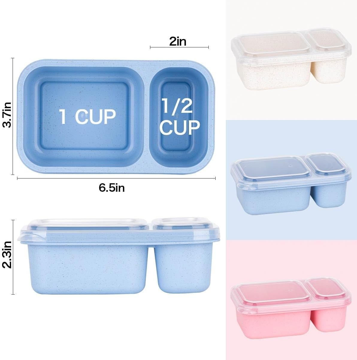 2-Compartment Reusable Snack Containers with Lids, Wheat Straw Reusable Snack…