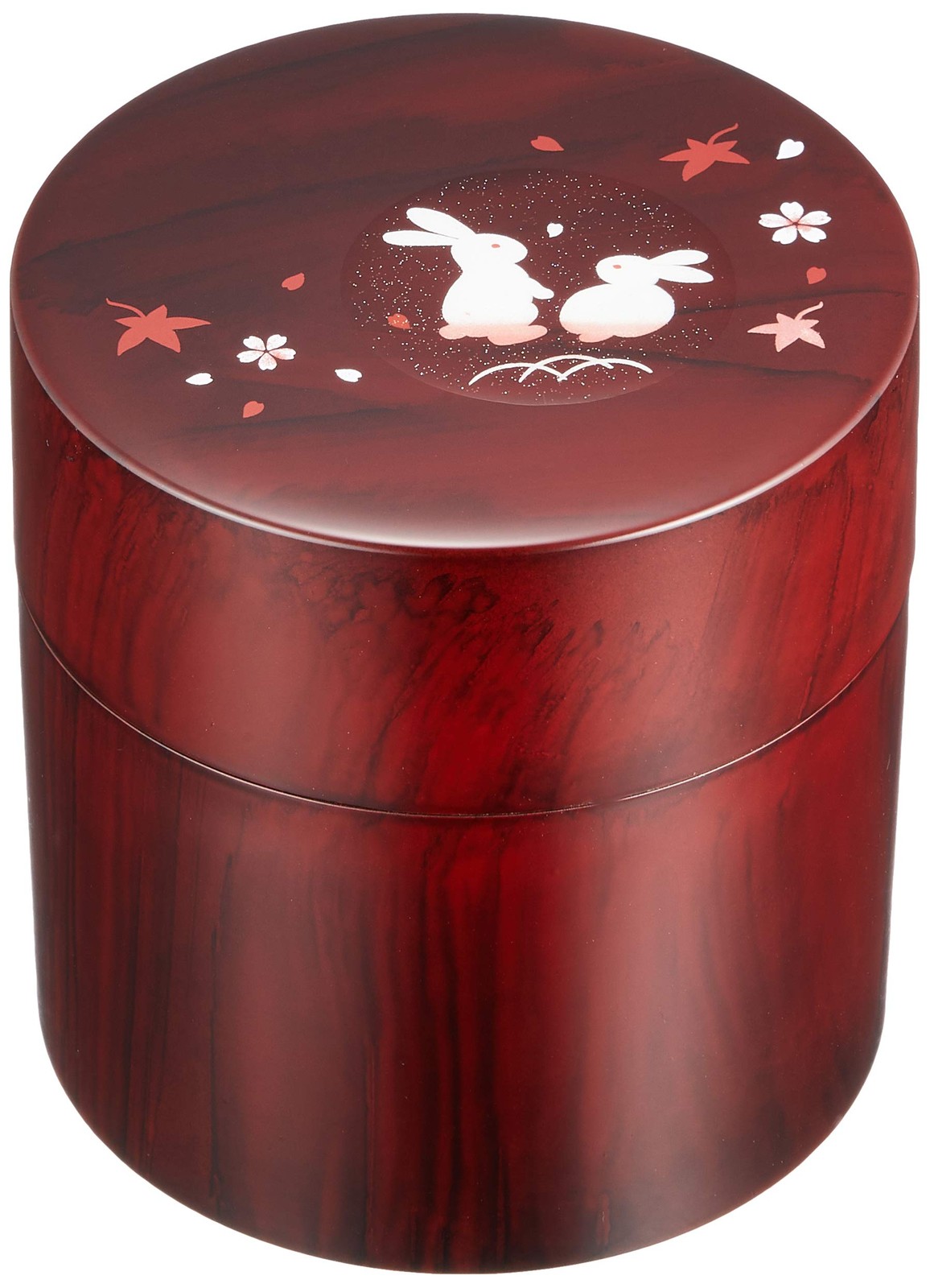 Yamanaka Lacquerware Tea Caddy Wood Grain Lucky Rabbit 8.8cm Japan
