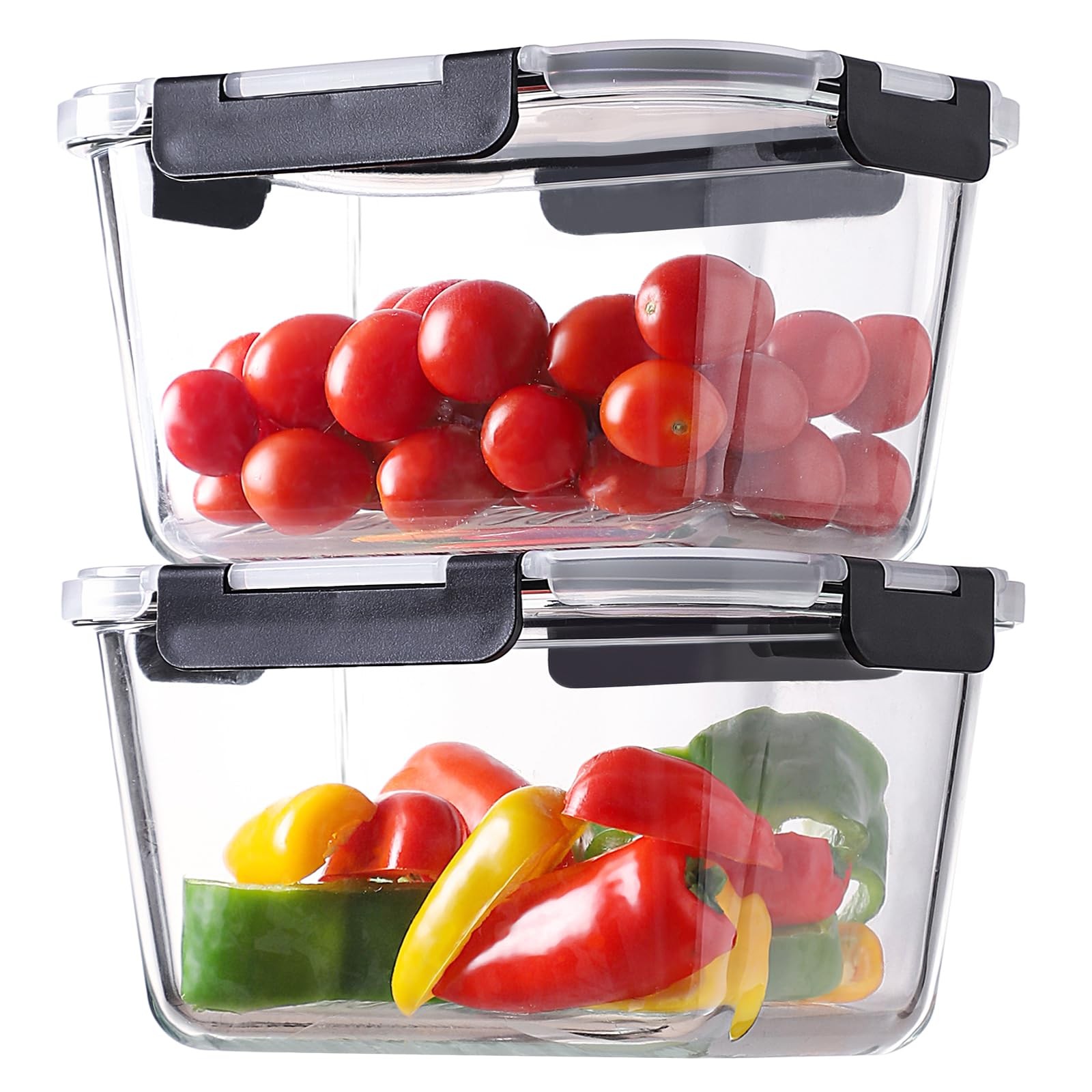 2 Glass Storage Containers 63 oz With Lids For Fridge Food Fruits And Vegetables