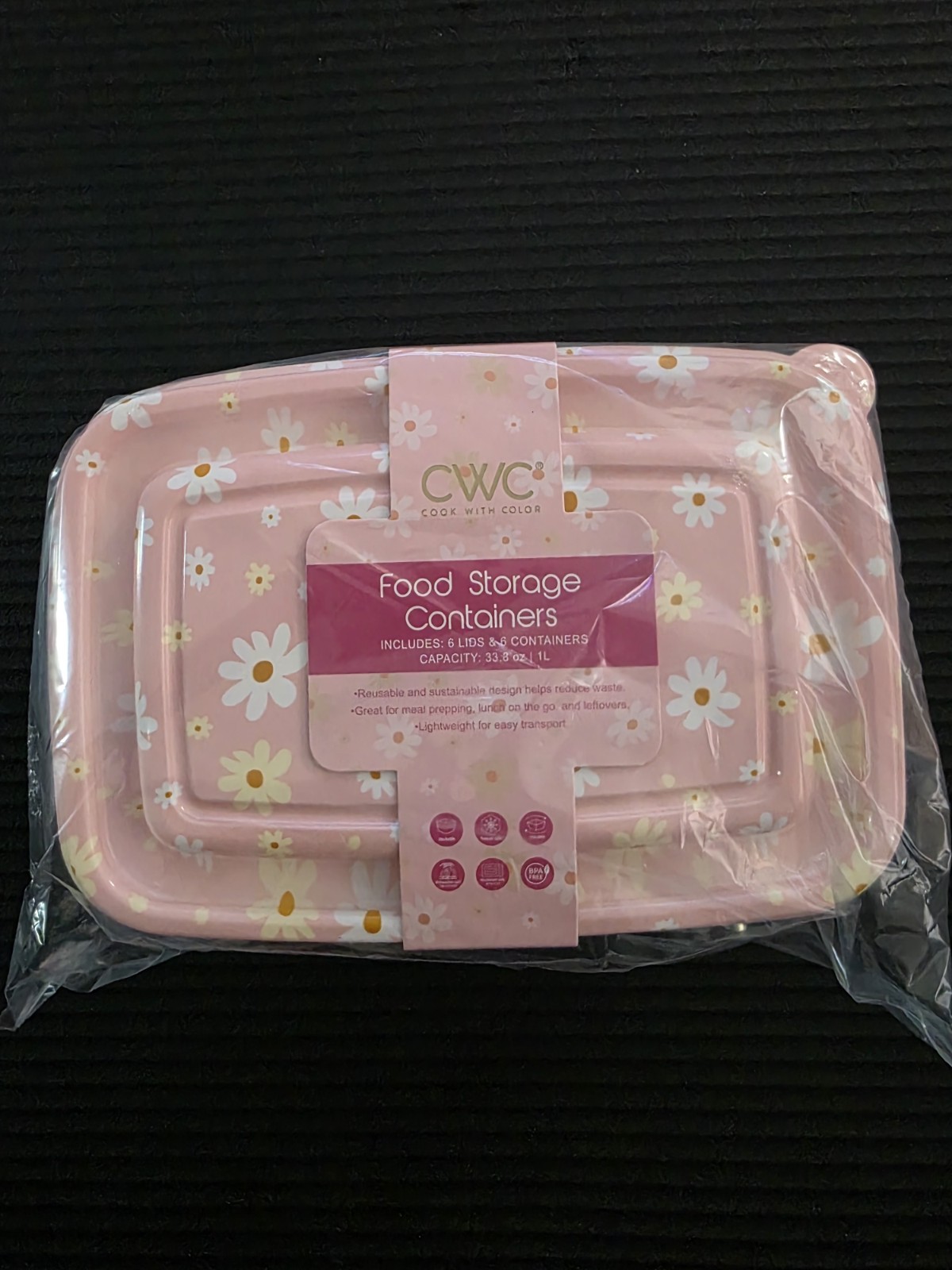 CWC 12pc 33.8oz Rectangular Plastic Snap Lid Floral Storage Container Set
