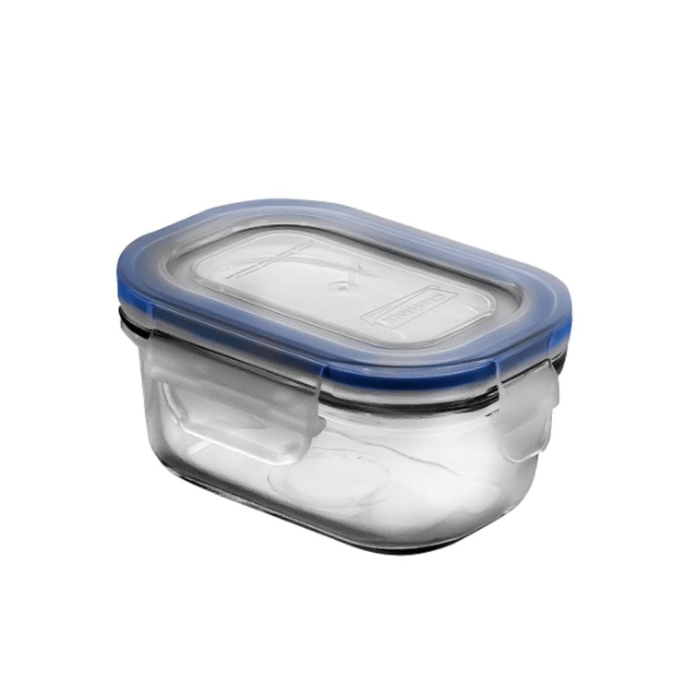 Glasslock Rectangular Tempered Glass Container (Blue Silicone Lid) – 150mL