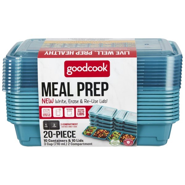 Meal Prep 2 Compartment Rectangle Containers + Lids – 3Cups