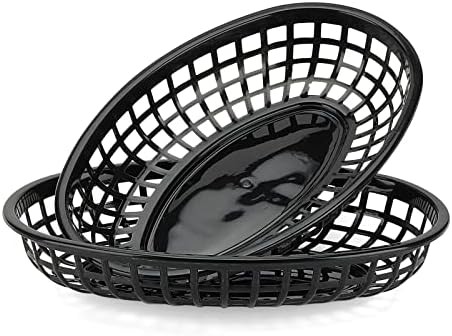 50 Pack 8.8 x 5.5 Inch Plastic Fast Food Serving Baskets, Black with 100 Checker