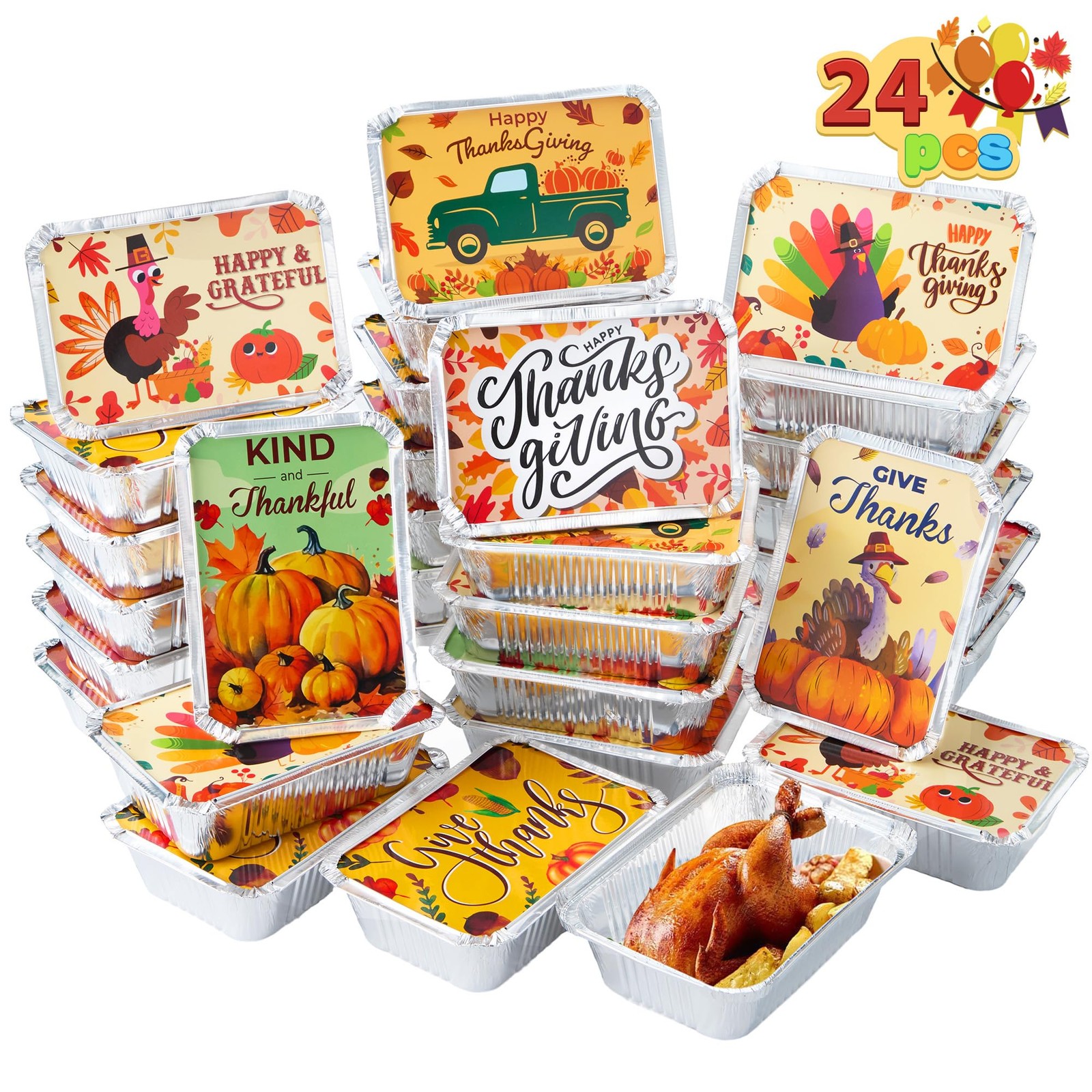JOYIN 24Pcs Thanksgiving Leftover Containers with 7″x5.5″x2″, Pumpkin Brown