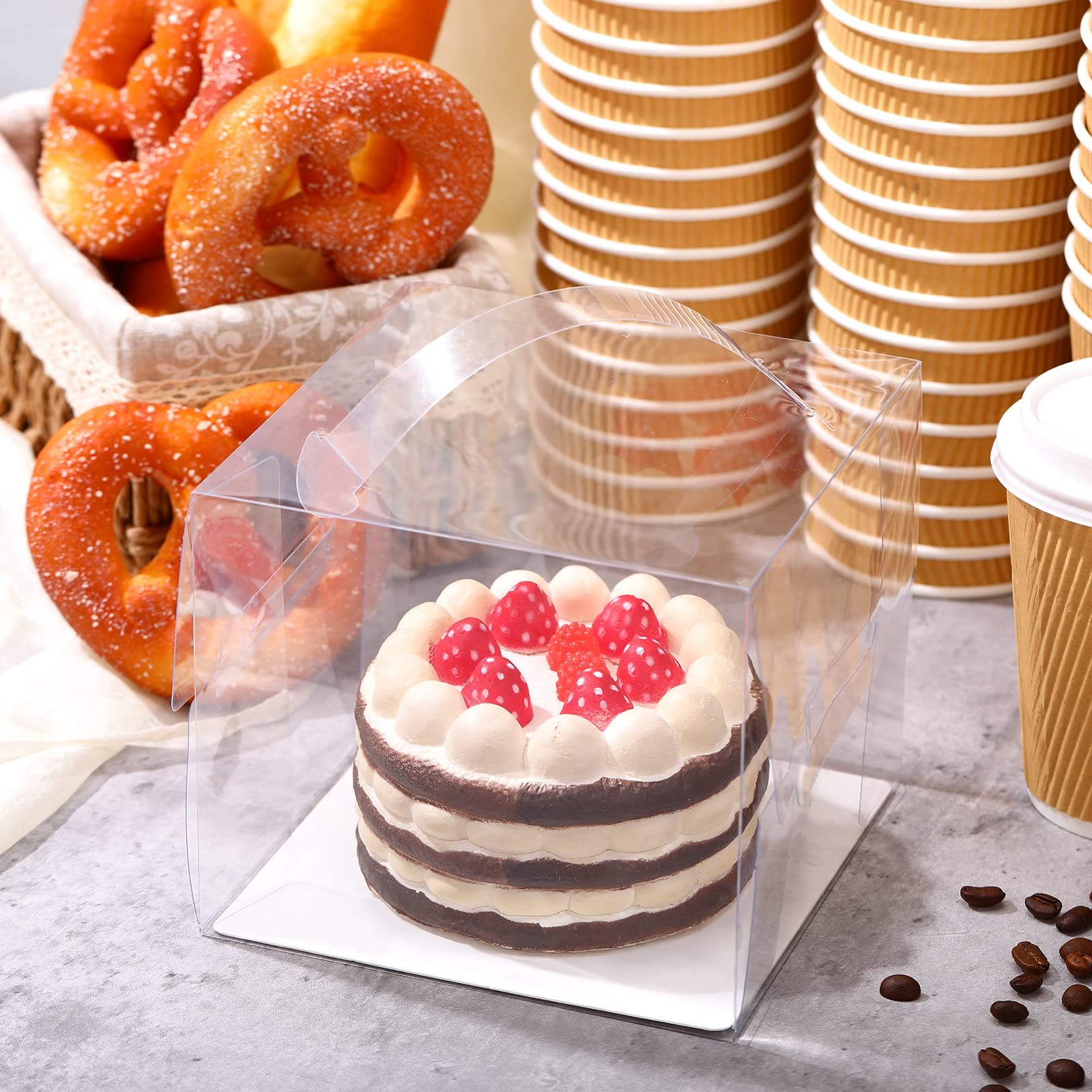 32 Pcs 6x6x5 Inch Clear Cake Box Transparent Plastic Bakery Carrier with Lid
