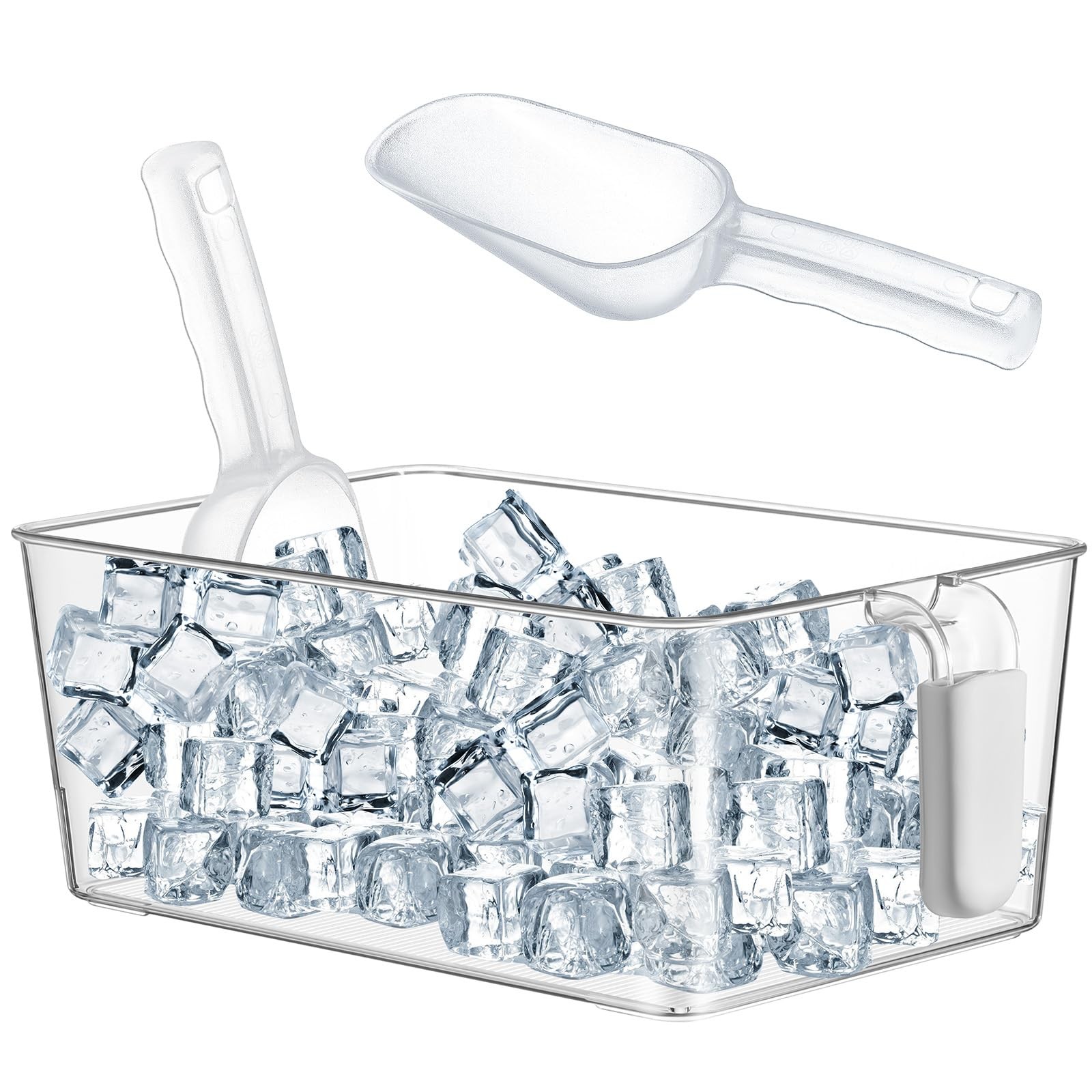 Havawish Ice Bin and Flexible Scoop Set Plastic Freezer Ice Bin with Pull out