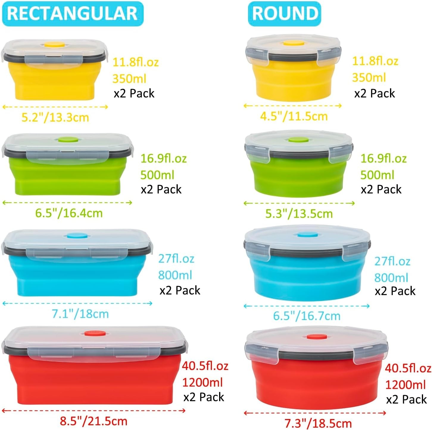 16-Pack Collapsible Silicone Food Storage Containers – Microwave & Freezer Safe