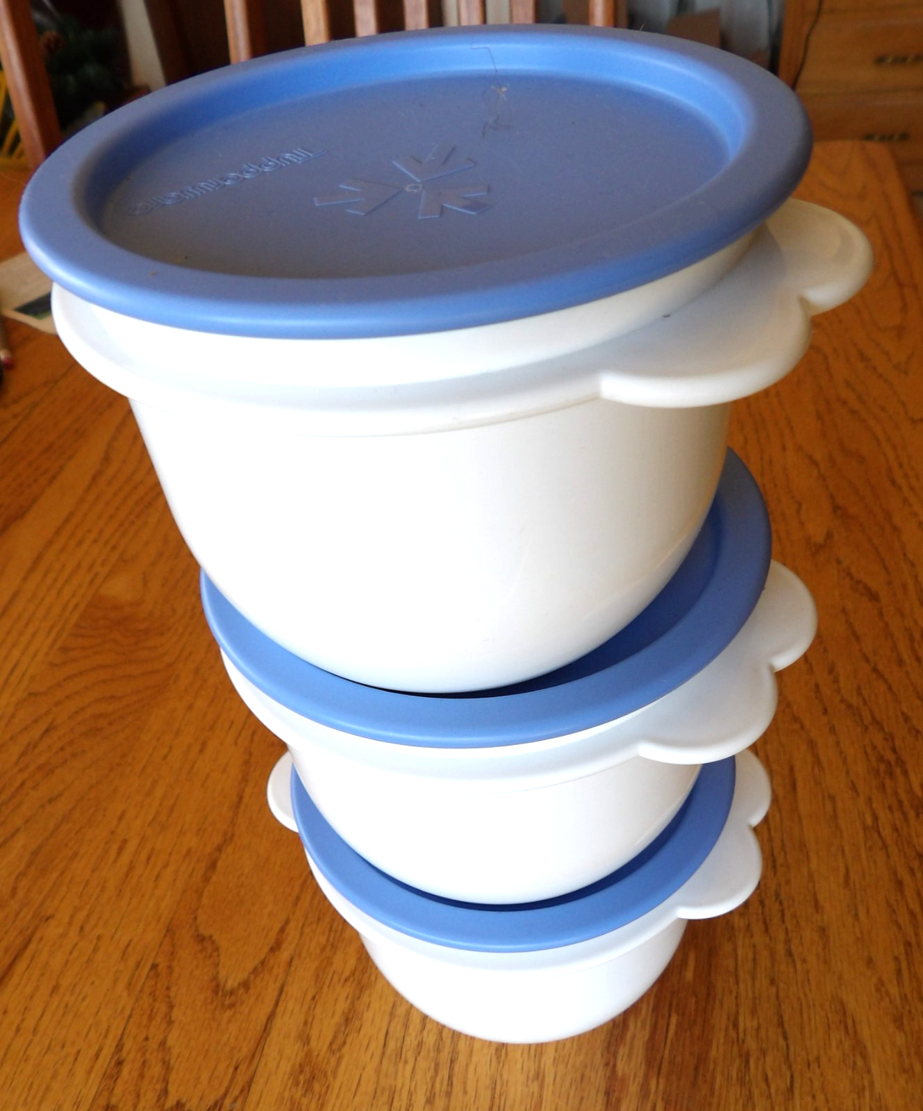 Tupperware 26 Oz. One Touch White Bowls Blue Seals NEW 3 1/4 Cup Capacity