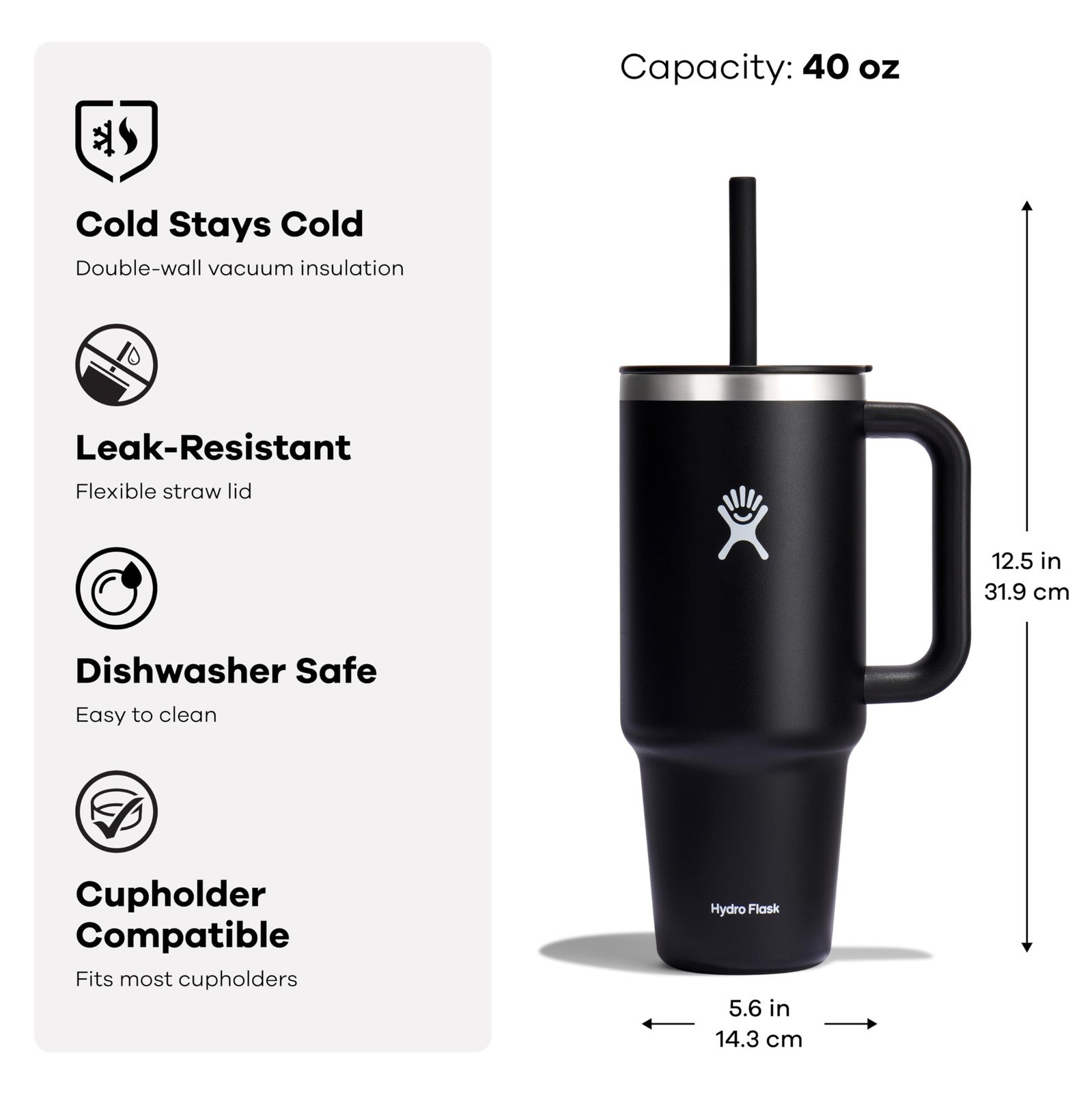 Hydro Flask 24 Oz Travel Tumbler Handle Lid And Straw – Insulated Stainless