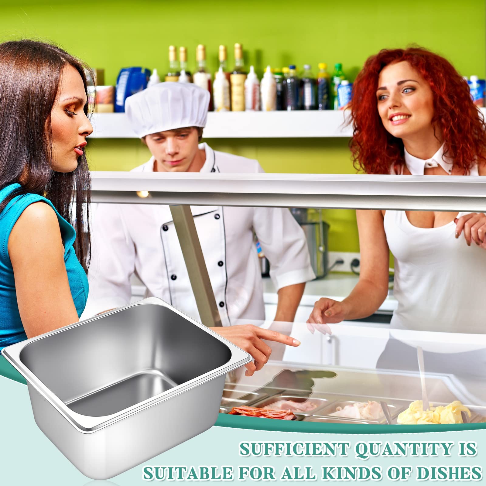 8 PCS Hotel Pans Stainless Steel Steam Table Pan 1/2 Half Size 6 Inch Deep