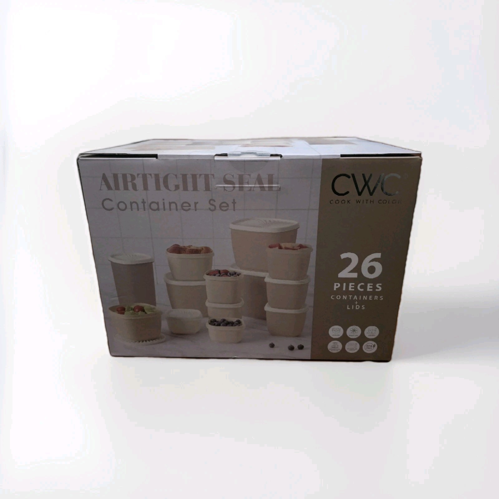 Airtight Seal 26 Piece Plastic Food Storage Container Set w Lids from CWC(Taupe)