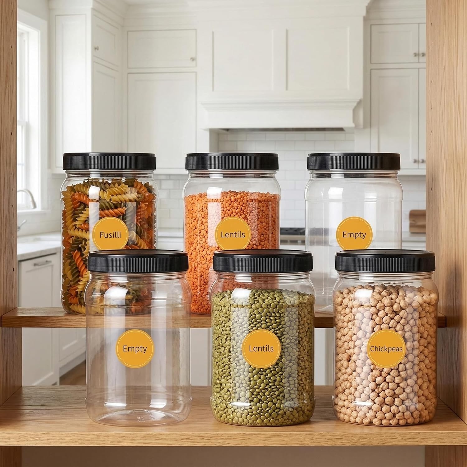 9 Pack 32 Oz Plastic Jars with Black Lids,Wide Mouth Clear Empty Plastic Storage