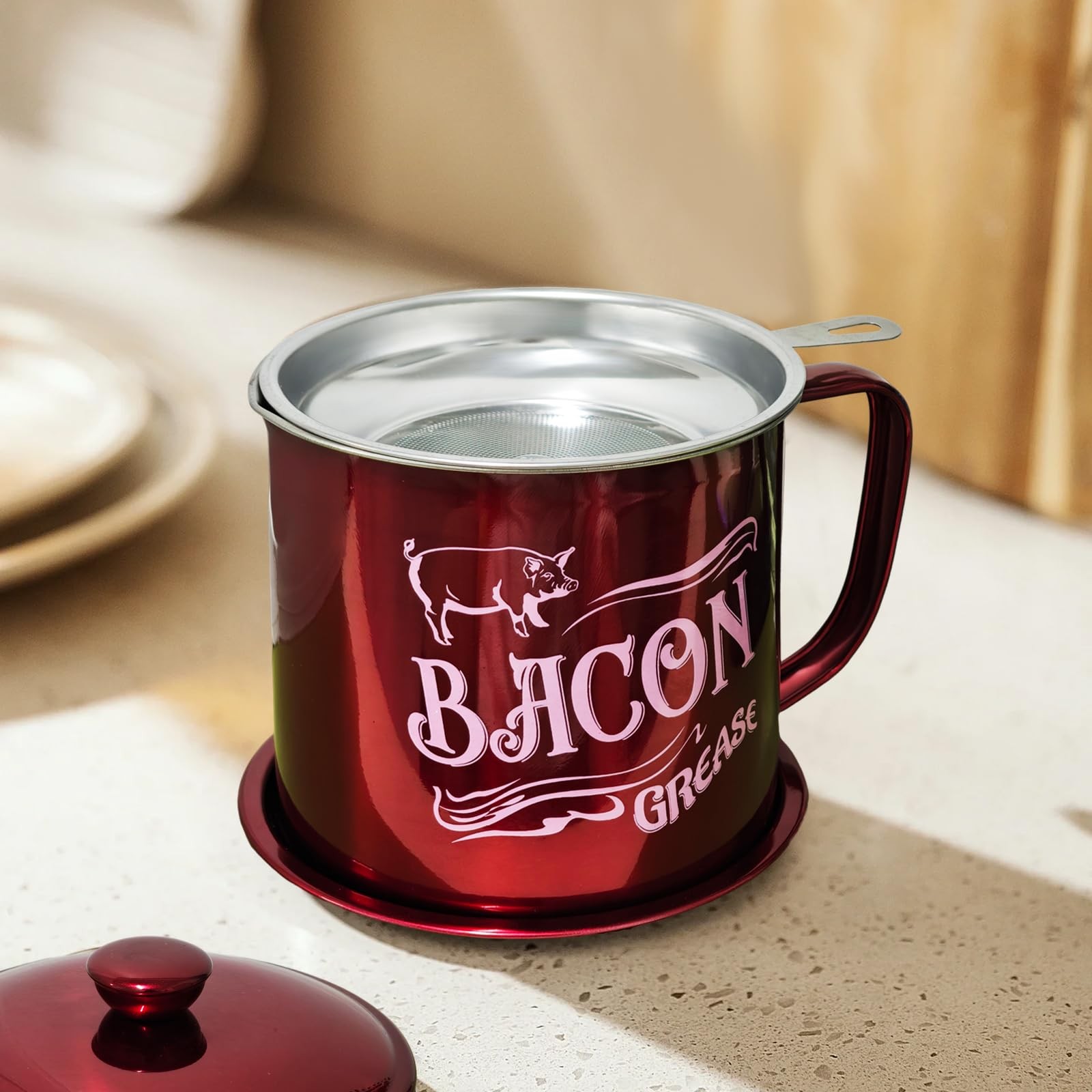1.3L Bacon Grease Saver Container with Fine Mesh Strainer,Stainless Steel Oil Ke