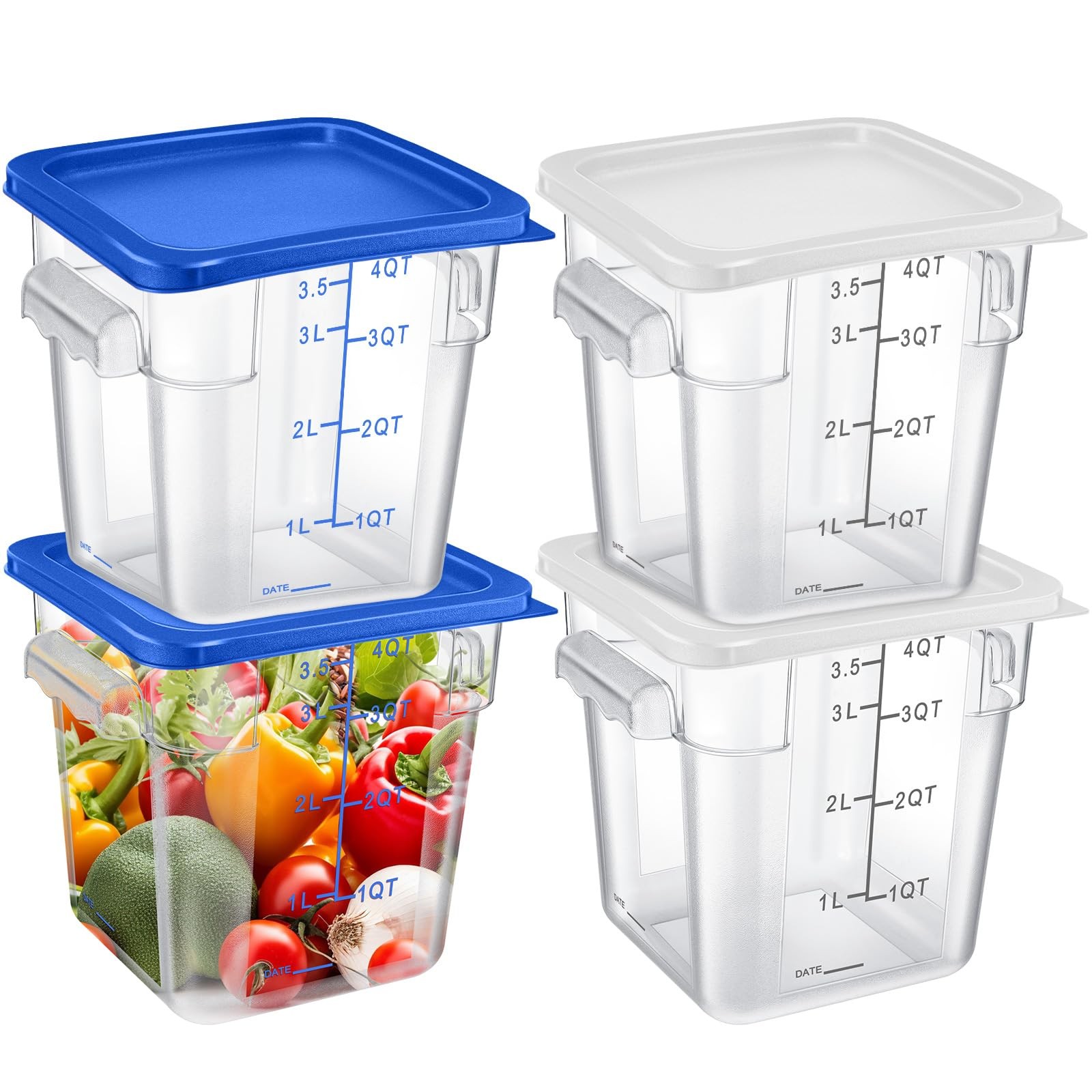 4 Pcs 4qt Food Storage Container with Lids Bulk Clear Commercial Food Storage…