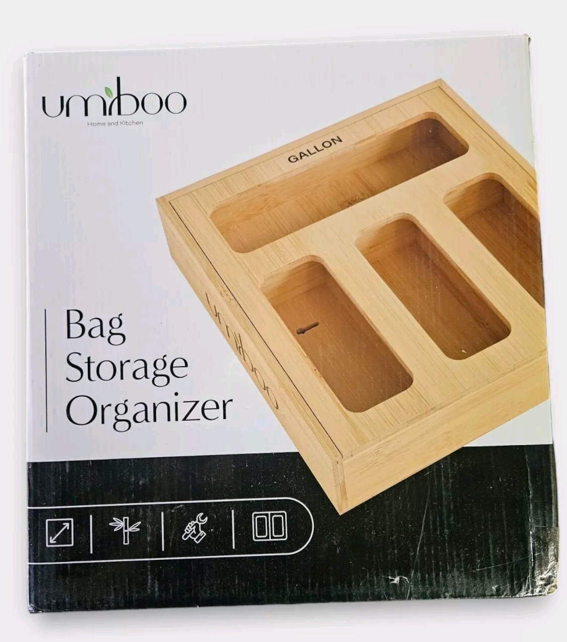 Umboo Bamboo resealable bag organizer for drawer, storage bag organizer.