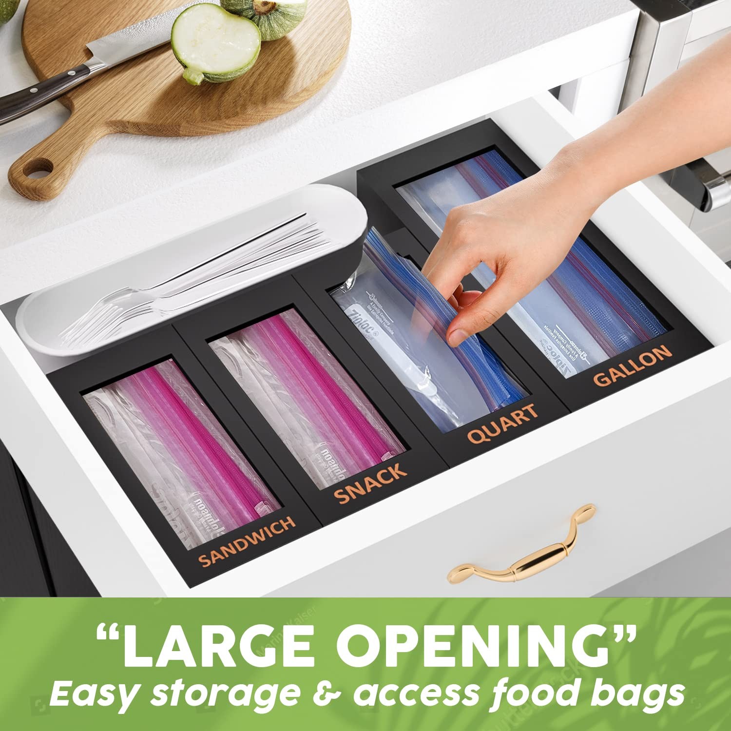 Bamboo Storage Bag Organizer for Kitchen Drawer, 4 Separate Food Storage Bag …