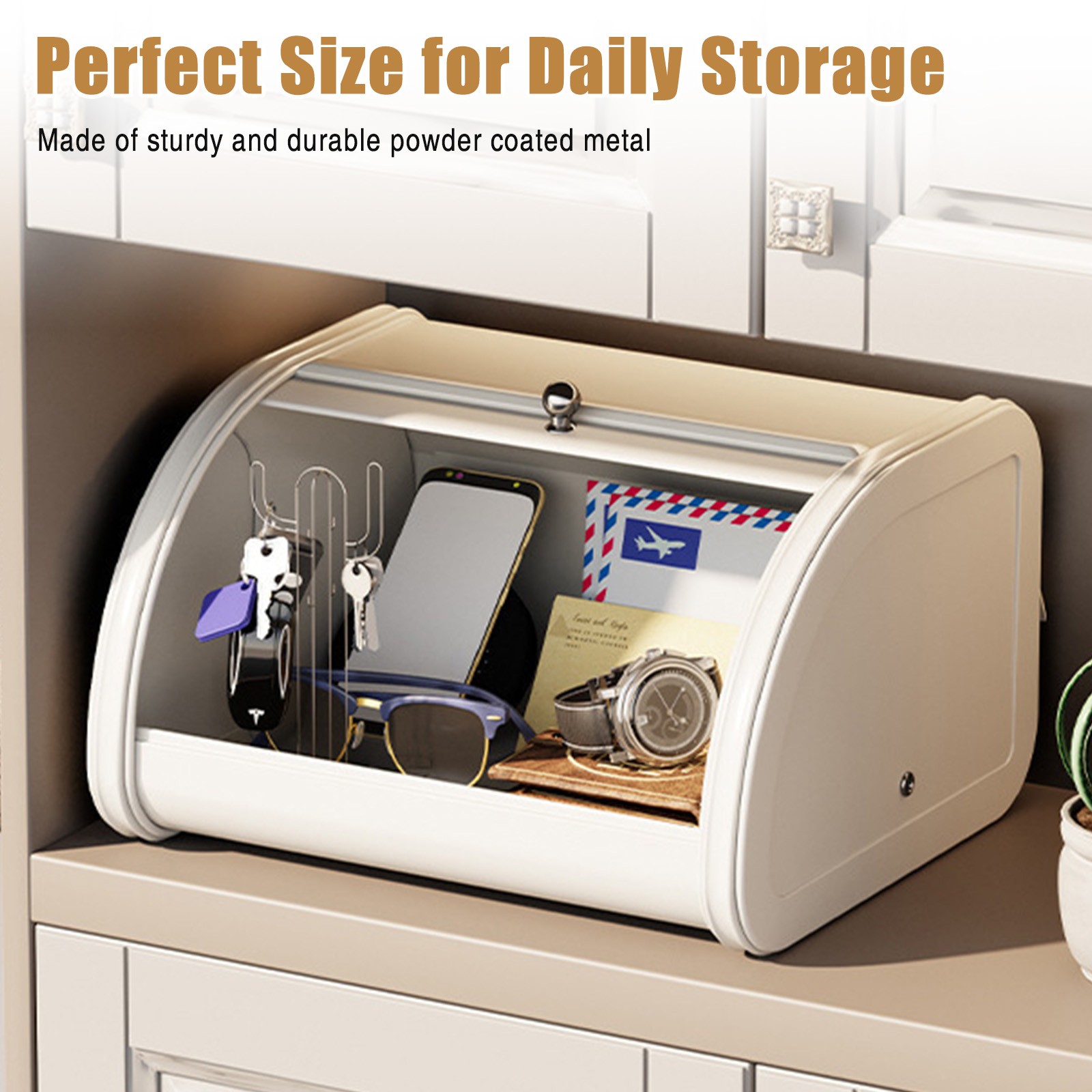 Bread Box with Roll-up Lid Large Capacity Stainless Steel for Kitchen Countertop