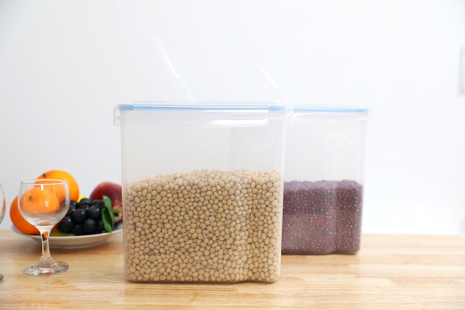 Large BPA-Free Plastic Food Cereal Containers, Airtight Spout Lid Set of 2