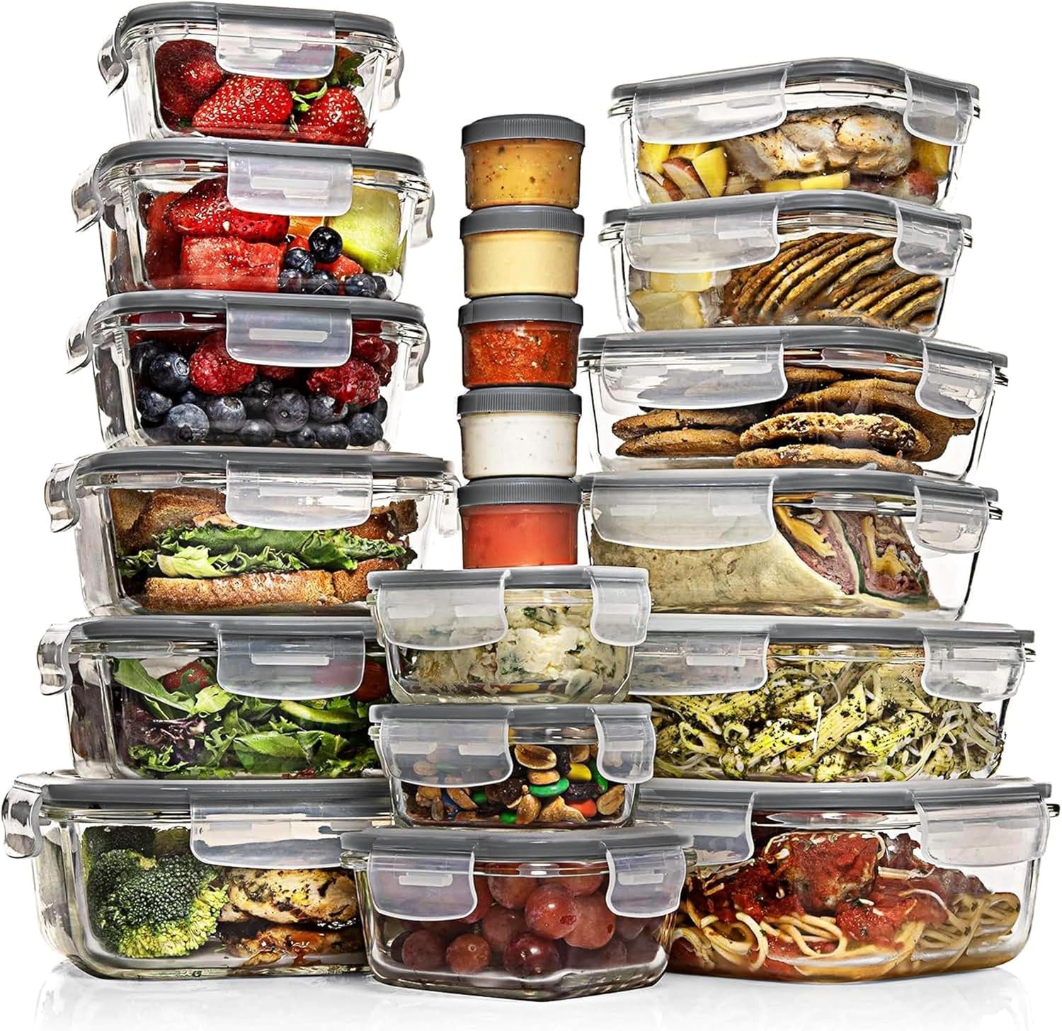 35 Pc Set Glass Food Storage Containers with Lids – Meal Prep Airtight Bento …