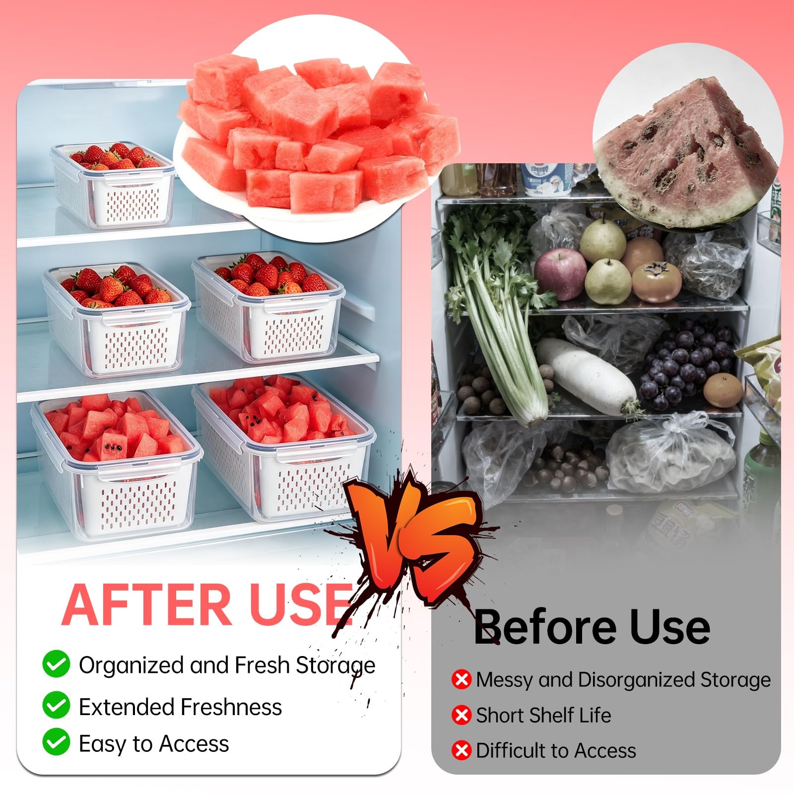 Watermelon Container with Strainer, Fruit Strainer Container with Lid 5 PCS