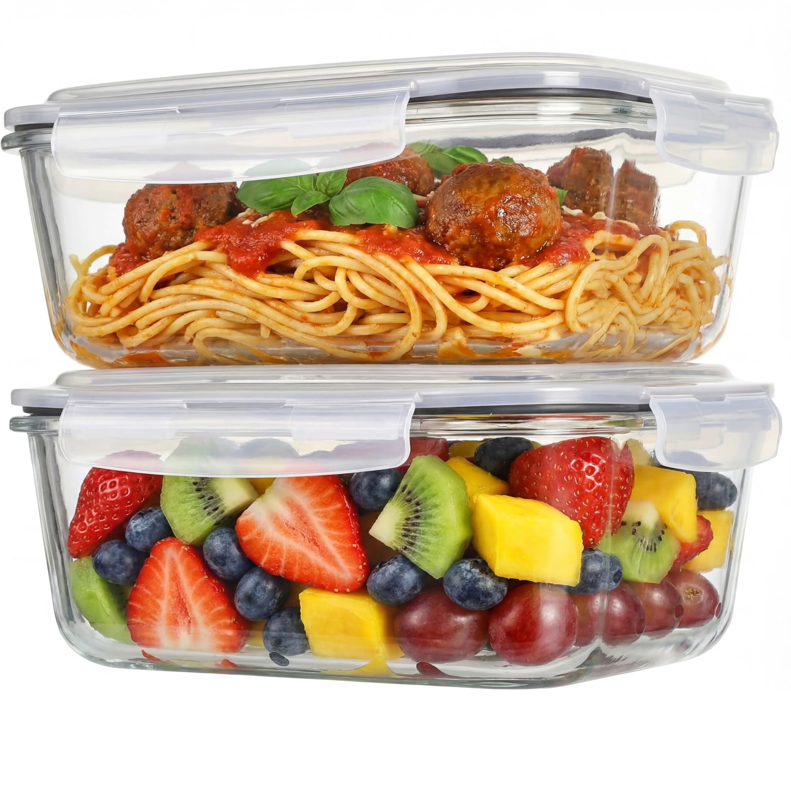2 Pack 63oz Large Glass Storage Containers with Lids Big Meal Prep Food Conta…