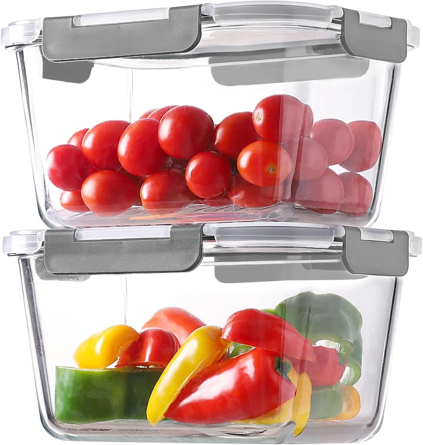 HOMBERKING 4 Pieces 63oz/8cup Large Glass Food Storage Containers with Lids, Mea