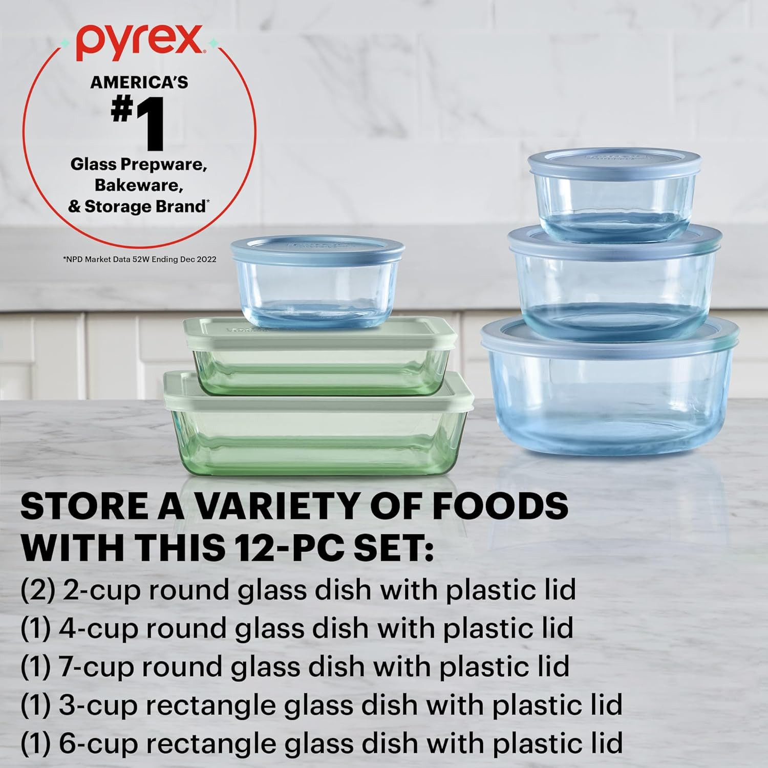 Colors Tinted (12-PC Full Set) Small/Medium/Large Food Storage Container Set, Sn