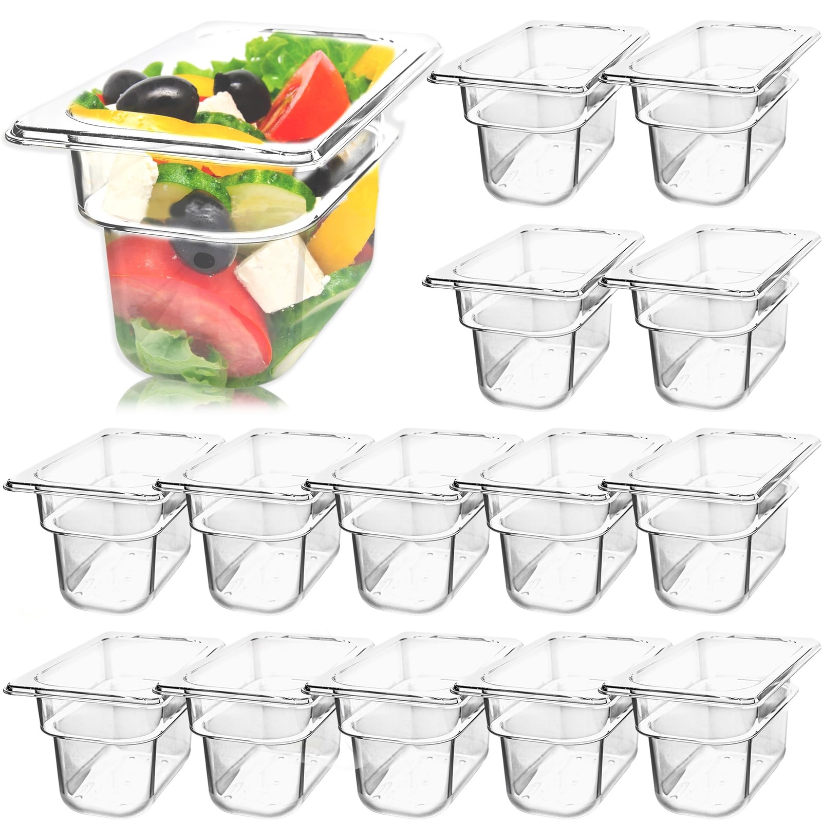 15 Pack Plastic Food Pan 1/9 Size 4 Inch Deep Clear Polycarbonate Storage Pan…