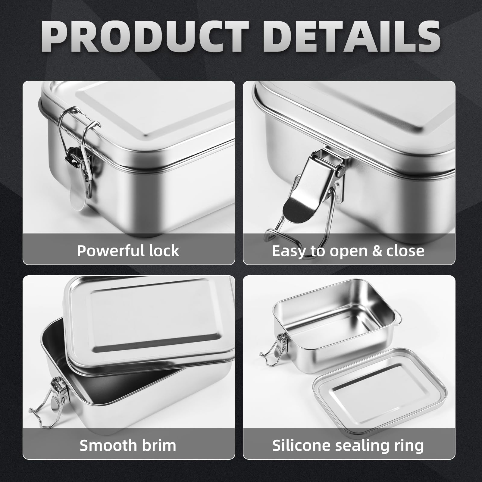 WOSIFUPO 2 Pcs Stainless Steel Bento Box, 850ml (28oz) Metal 850ML, Sliver