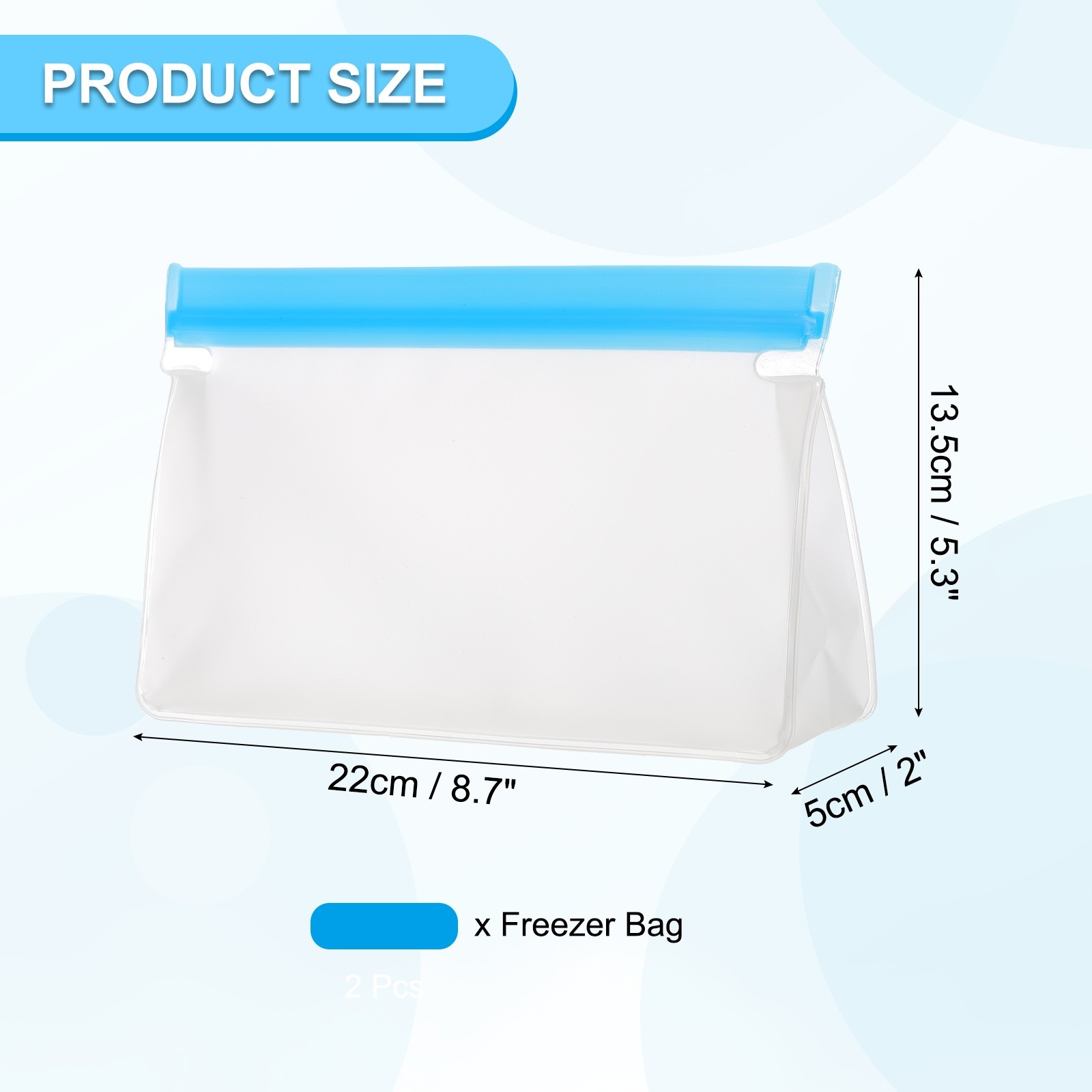 8.7″x2″x5.3″ Reusable Freezer Bag, 2 Pcs Leakproof Zip Bags, Blue
