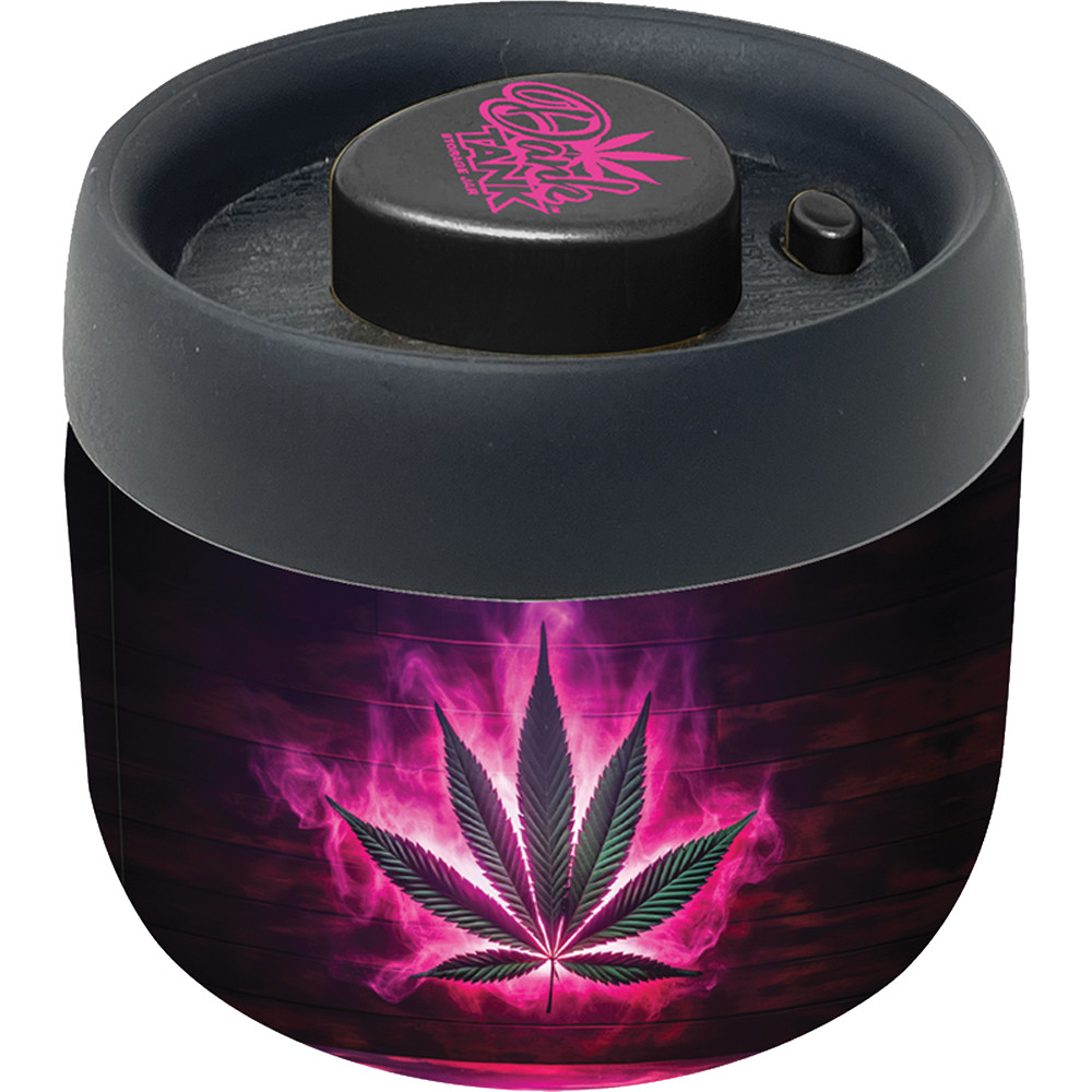 4.25in Neon Flame Leaf Dank Tank Vacuum Jar – 400ml Airtight Storage Container
