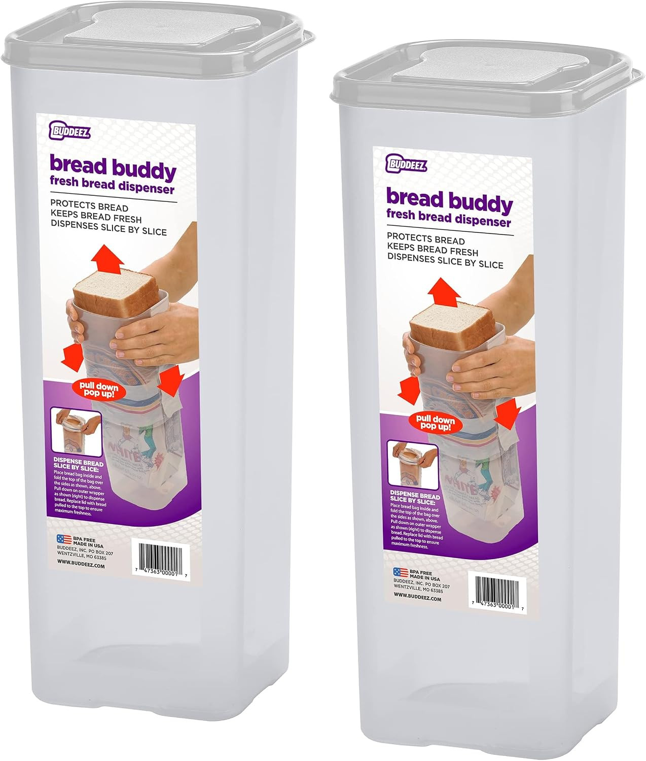 Buddeez Bread Buddy Airtight Bread Storage Container- Slice by Slice Dispensing