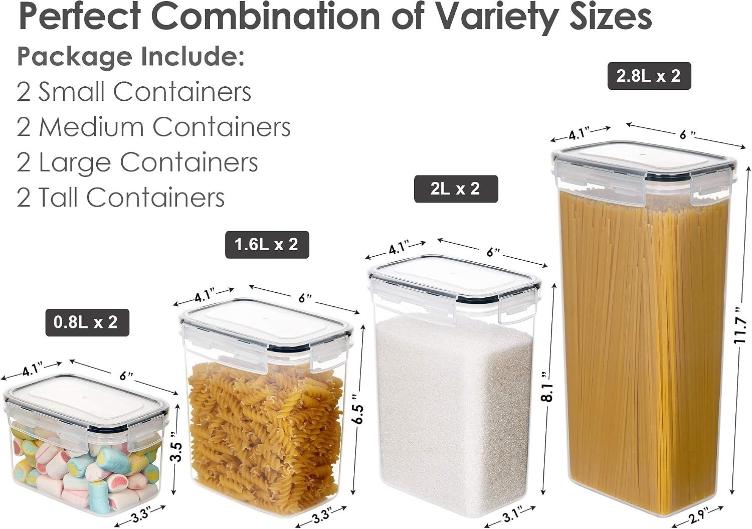 Airtight Food Storage Containers with Lids, 8 PCS Plastic Storage Canisters f…