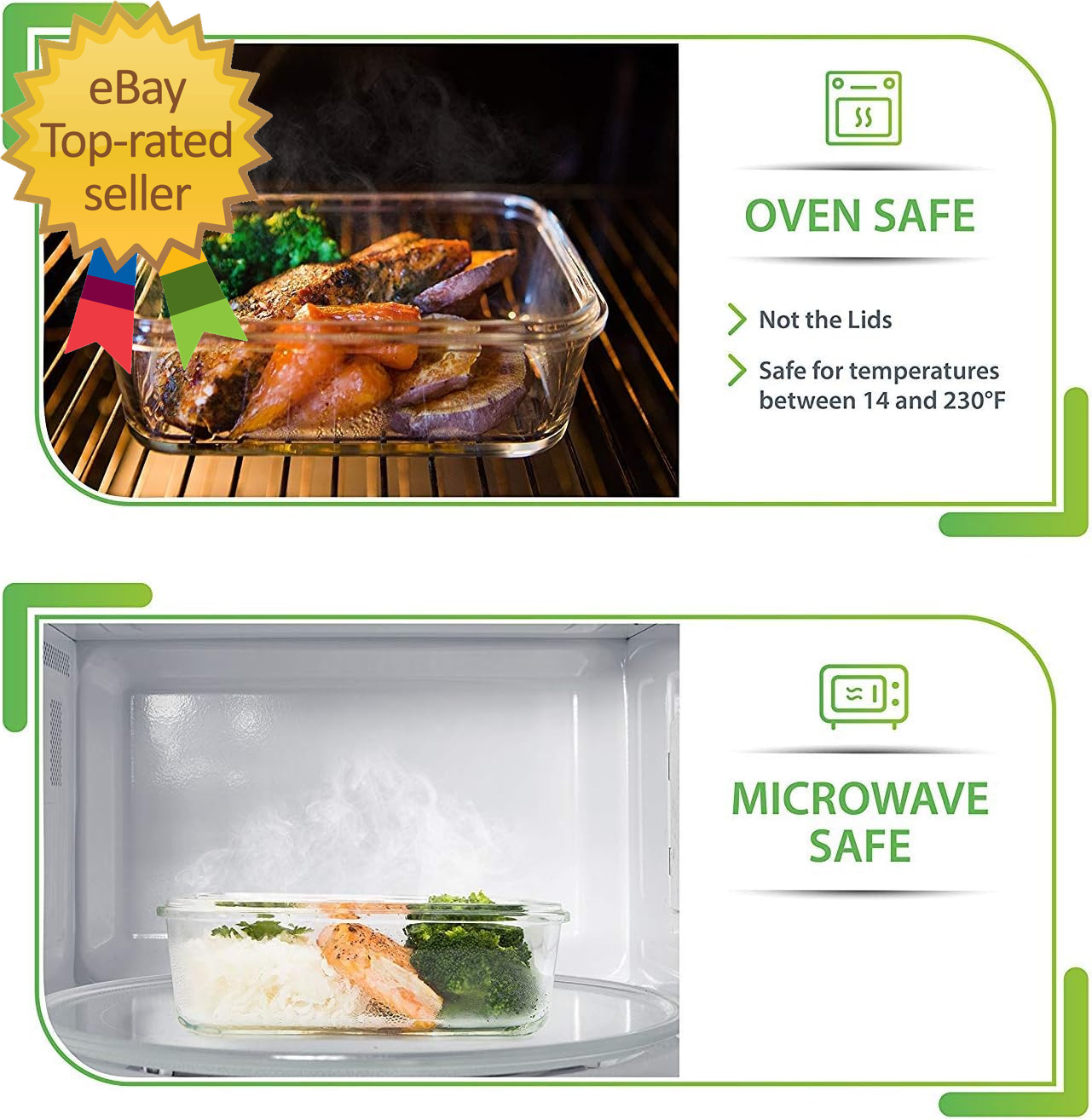 5 Pack 30 Oz Glass Meal Prep Containers Dishwasher Microwave Freezer Oven Safe