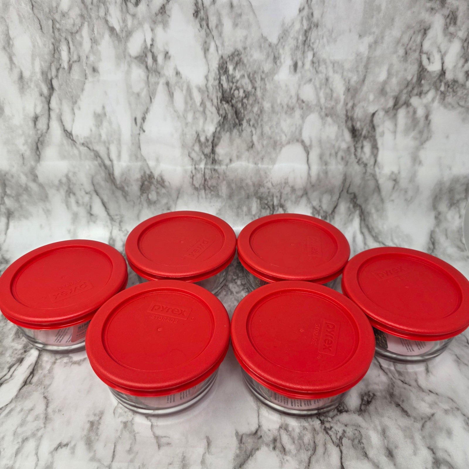 Lot of 6 Pyrex Simply Store 1 Cup Glass Food Storage Container Bowls Red Lid