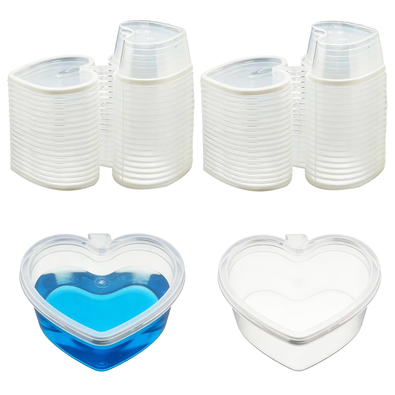 CGPTK 50 Sets Heart Shaped Jello Shot Cups with Lids, 1.5 oz Clear Plastic Po…