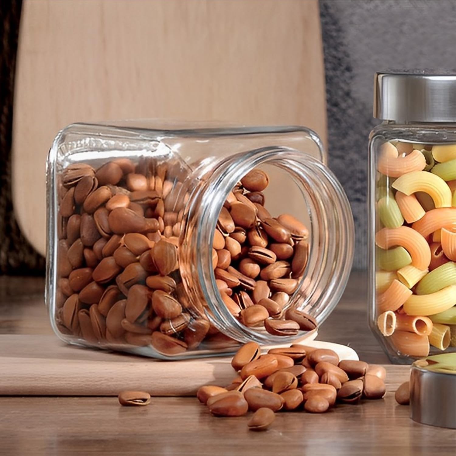 37 oz Square Glass Jars with Lids, 4 Pack Glass Canisters with Metal Lids, Clear