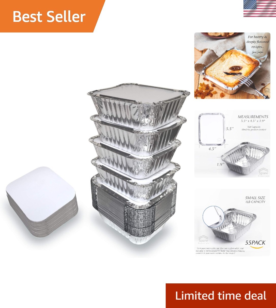 Compact Disposable Aluminum Pans – 55 Pack with Cardboard Lids for Easy Storage