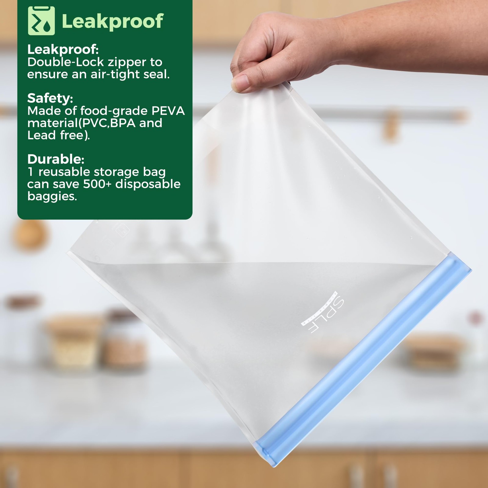 6 Pack StandUp Reusable 2 Gallon Freezer Bags Dishwasher Safe, Reusable Freez…