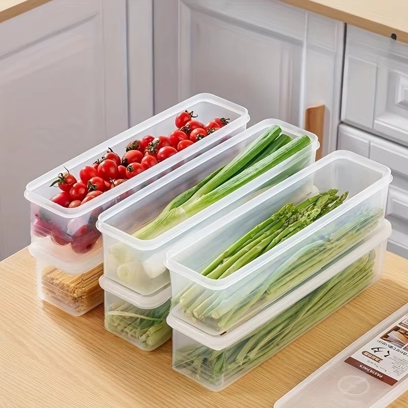 4Pcs Long Rectangular Food Storage Containers Plastic Fridge Organizer Boxes**