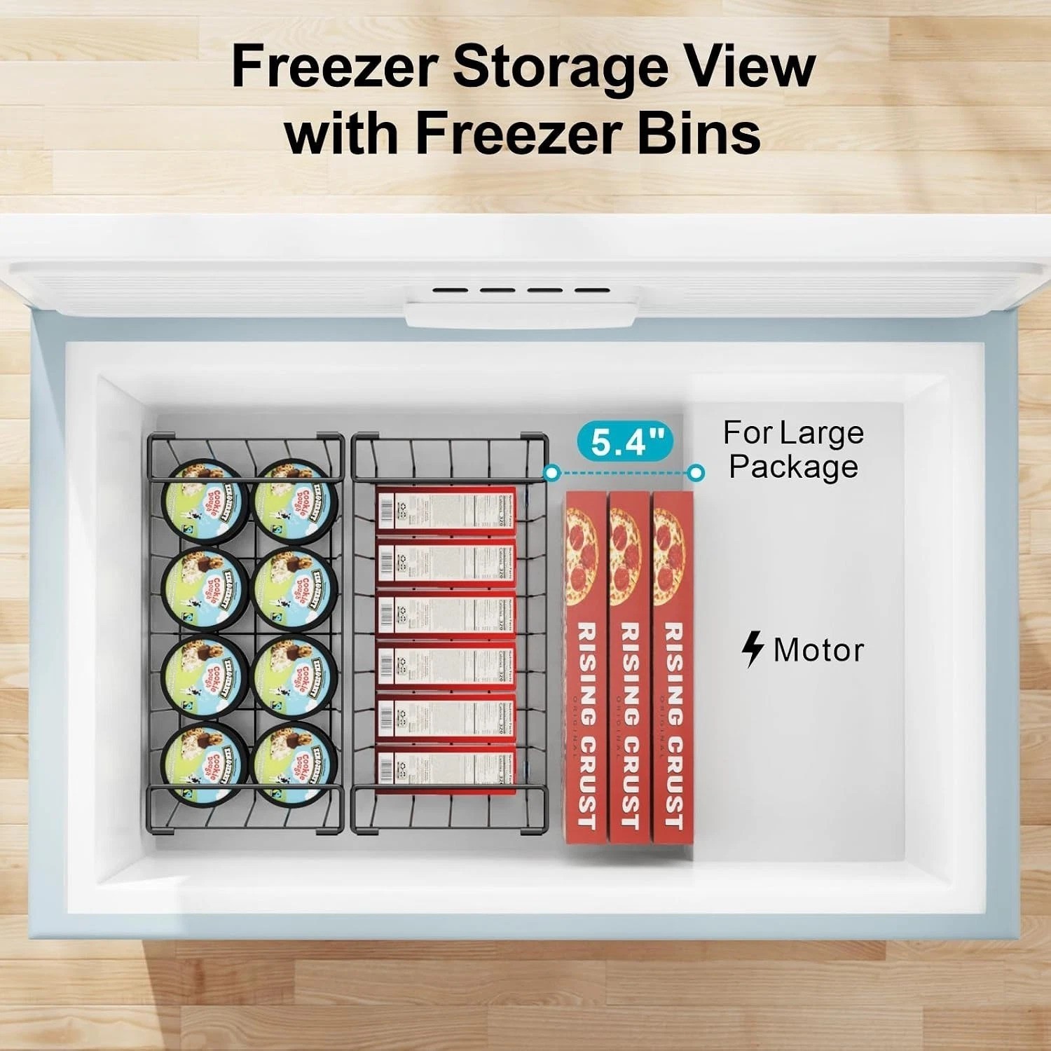 8pc Freezer Organizer Bins 14.7″ Stackable Metal Baskets Rust-Resistant