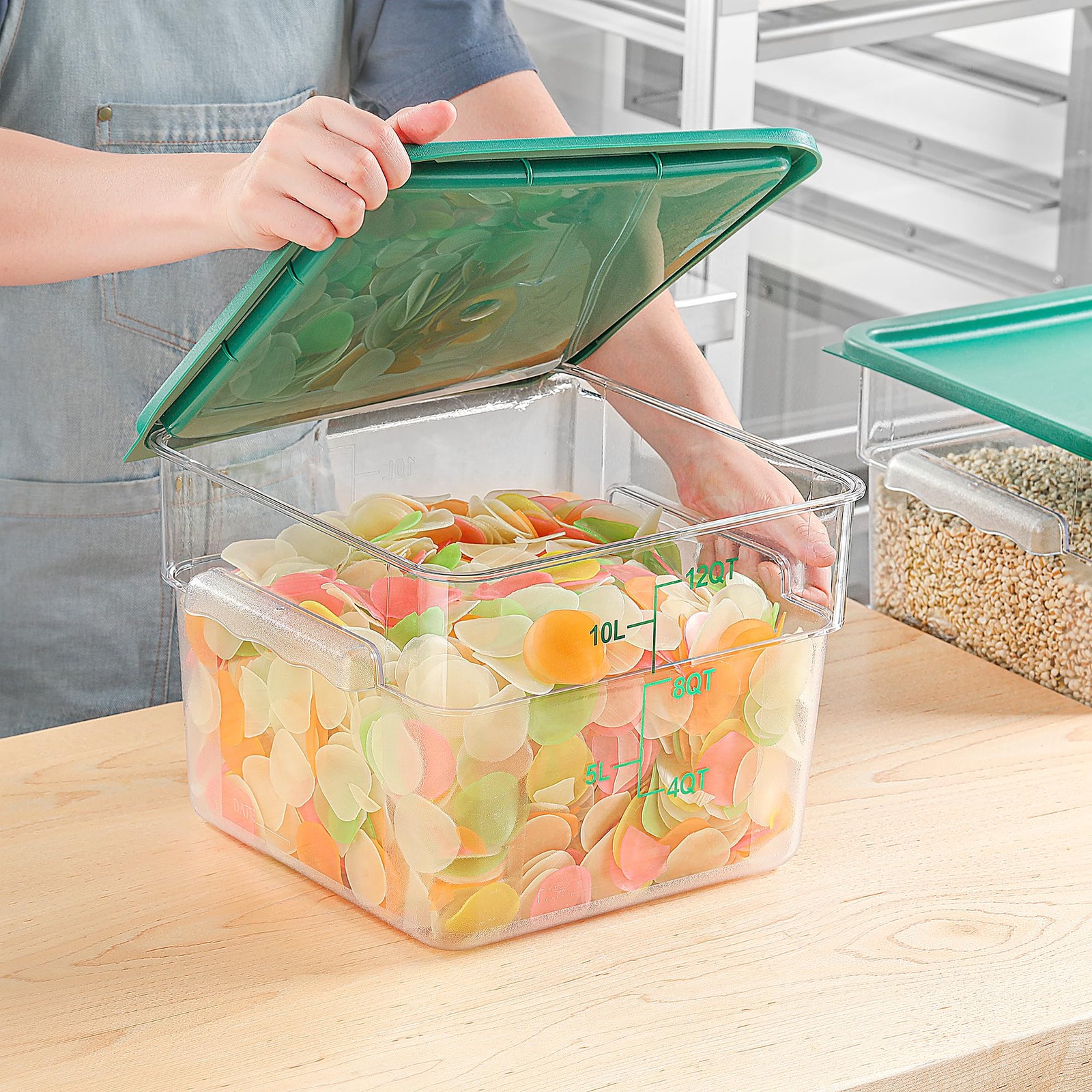 8 Pack 12 QT Food Storage Containers with Green Lids Hot Cold Resistant Stack…