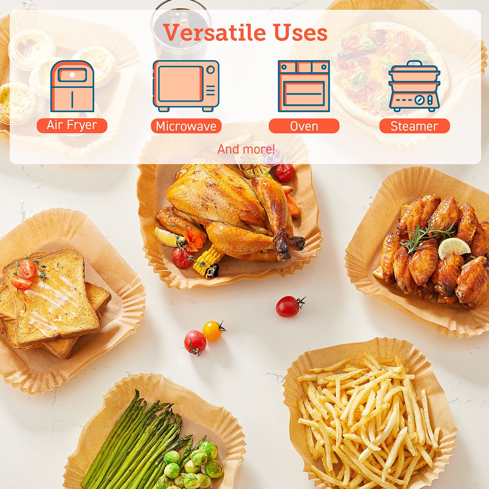 COSORI Air Fryer Liners, 100 PCS Square Disposable Paper 5QT or Above, Wood