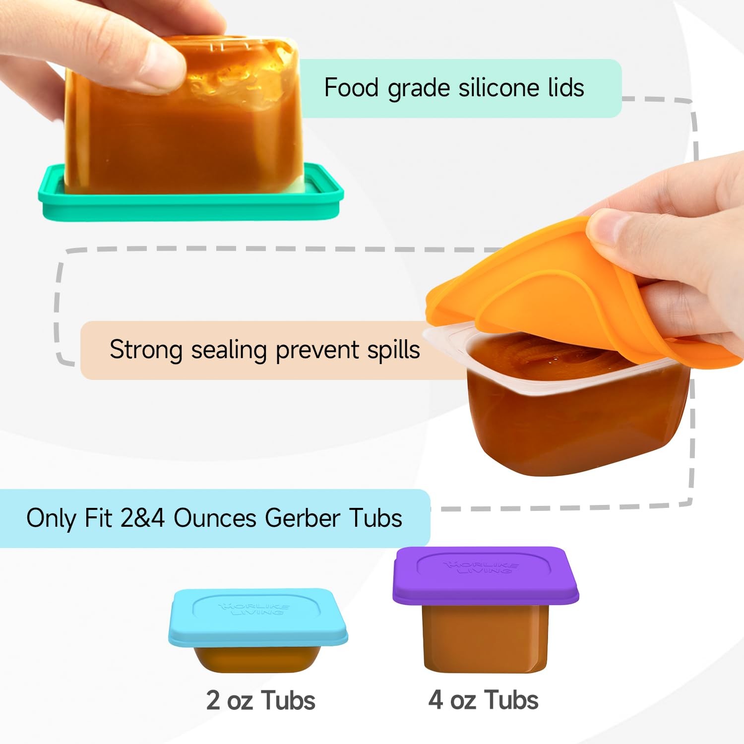Morlike Baby Food Lids Compatible W/ Gerber Food Containers Silicone Container