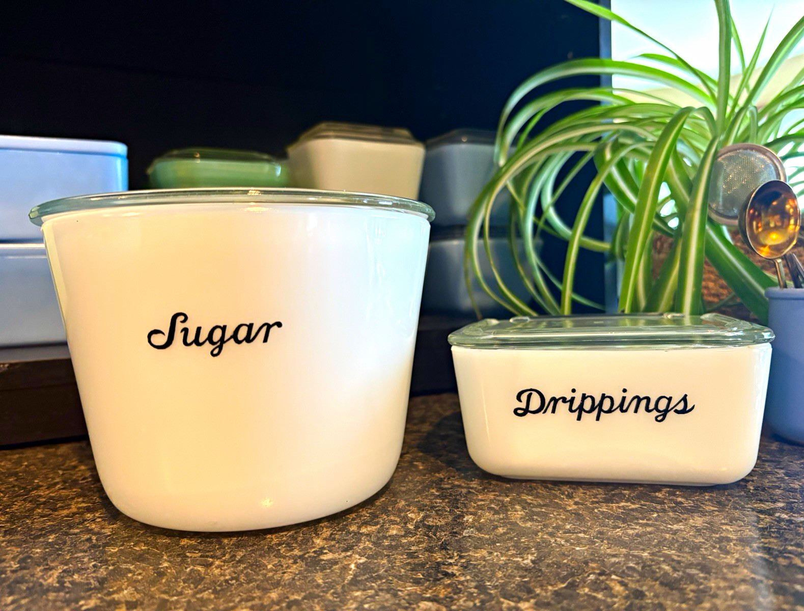Vintage RARE Matching McKee Milk Glass BOTH with clear glass lids!