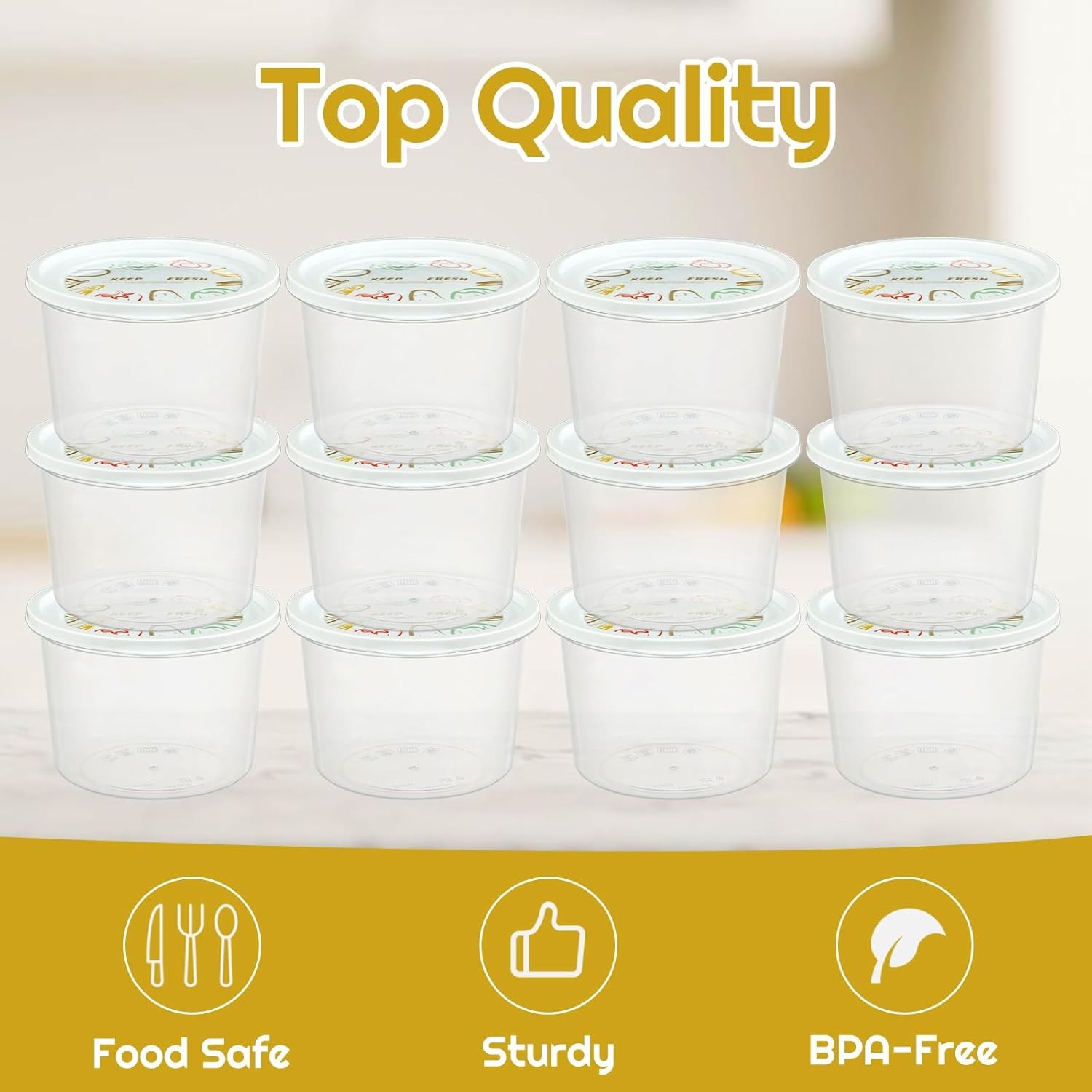12Pcs Pizza Dough Container Stackable with Lid 1100ml