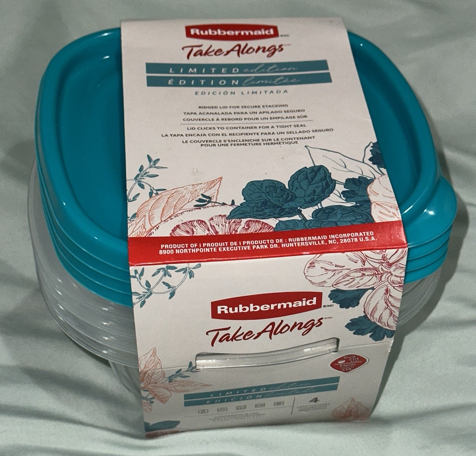 4-Pack Rubbermaid TakeAlongs Limited Edition AQUA BLUE 5.2 Cup Containers NEW